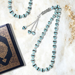 Silver Rosary Inlaid with Turquoise , 33 Beads - fathyibrahim