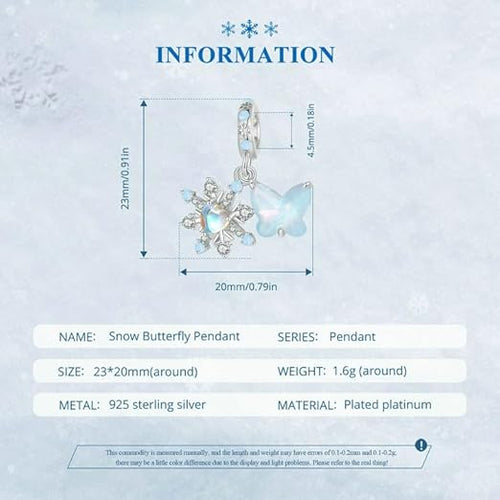 Snow Butterfly Pendant Charm - 925 Sterling Silver - fathyibrahim