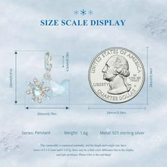 Snow Butterfly Pendant Charm - 925 Sterling Silver - Light-Blue