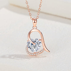 Sparkling Heart-925 silver necklace Rose gold - Transparent