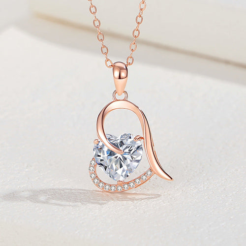 Sparkling Heart-925 silver necklace Rose gold - Transparent