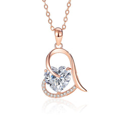 Sparkling Heart-925 silver necklace Rose gold - Transparent