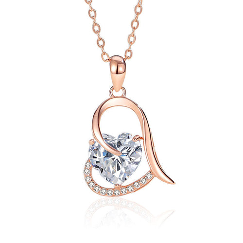 Sparkling Heart-925 silver necklace Rose gold - Transparent
