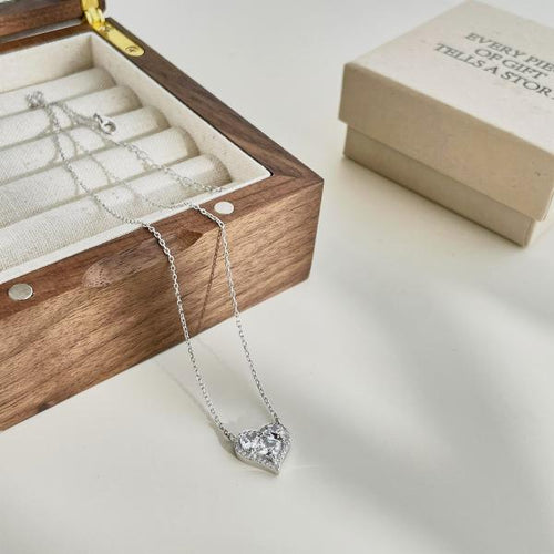 Sparkling Heart-925 sterling silver Necklace - Transparent