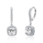Square Studded With Shiny Zircon Lobes - 925 Sterling Silver Earrings - Transparent