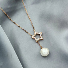 Star and pearl 925 Silver Necklace - White - NECKLACES