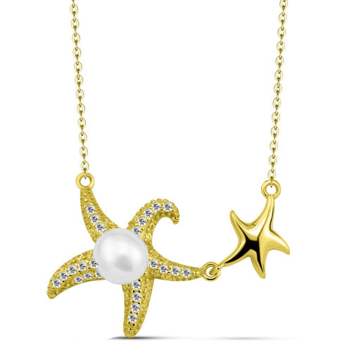 Star fish necklace with pearls - 925 sterling silver - White - NECKLACES
