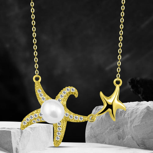 Star fish necklace with pearls - 925 sterling silver - White - NECKLACES