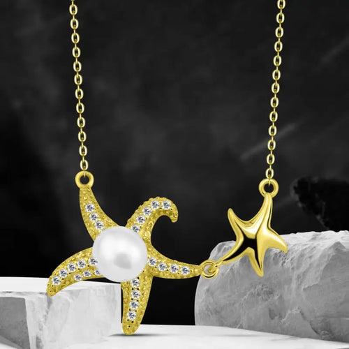 Star fish necklace with pearls - 925 sterling silver - White - NECKLACES