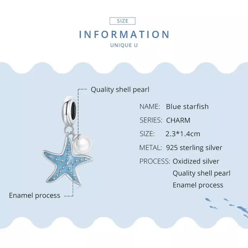 Starfish 925 Silver Charm - Aquamarine