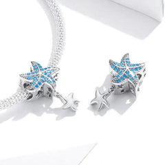 Starfish 925 Silver Charm - Aquamarine