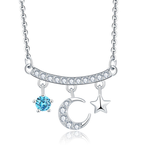 Stars and Moon - 925 Silver Necklace - Multi Color - NECKLACES