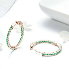 Stones Hoop 925 Silver Earrings For Women - Green