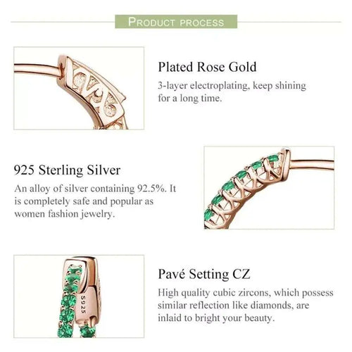 Stones Hoop 925 Silver Earrings For Women - Green