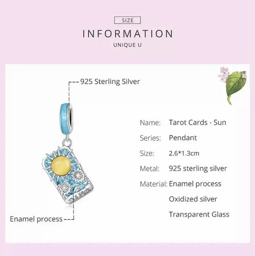 Sun Tarot Cards 925 Silver Charm - Multi Color