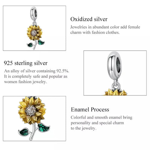 Sunflower 925 Silver Charm - White