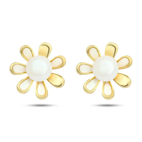 Sunflower 925 Silver Earring - White
