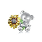 Sunflower and Bear Charm - 925 sterling silver