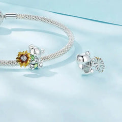 Sunflower and Bear Charm - 925 sterling silver
