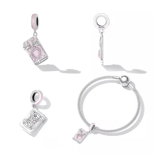 Tarot Cards lovers 925 Silver Charm - Pink