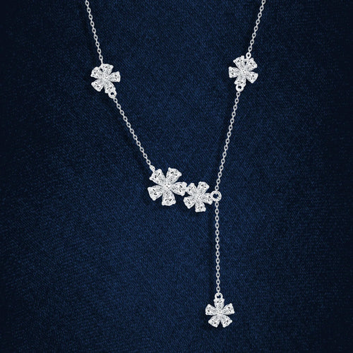 The Five Zircon Flowers 925 Silver Necklace - Transparent