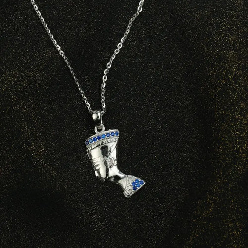 The Queen Nefertiti 925 Silver Women Necklace - Blue - NECKLACES