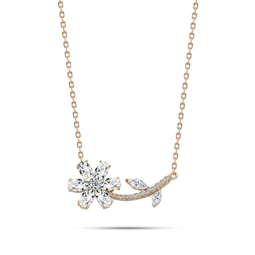 The Rose Gold Plated Silver Zircon Flower - 925 silver - NECKLACES