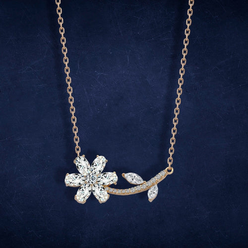 The Rose Gold Plated Silver Zircon Flower - 925 silver - NECKLACES