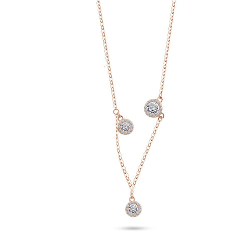 Three circles of Zircon 925 Silver Necklace - Rose gold - Transparent - NECKLACES