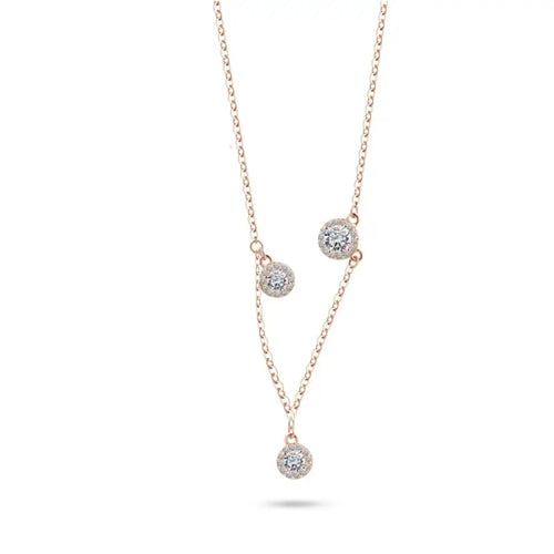 Three circles of Zircon 925 Silver Necklace - Rose gold - Transparent - NECKLACES