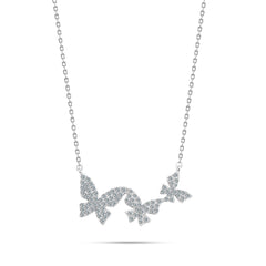 Three Zircon Butterflies 925 Silver Necklace - Transparent - NECKLACES