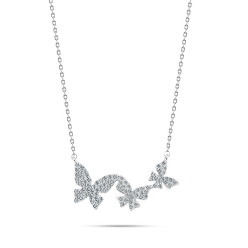 Three Zircon Butterflies 925 Silver Necklace - Transparent - NECKLACES
