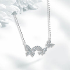 Three Zircon Butterflies 925 Silver Necklace - Transparent - NECKLACES