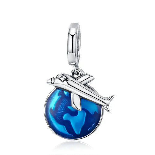 Travel Around The world Plane 925 Silver Charm