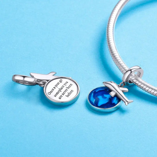 Travel Around The world Plane 925 Silver Charm