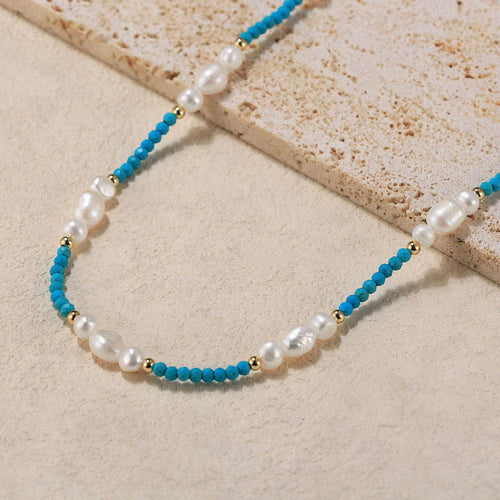 Turquoise and Pearl 14k gold plated - 925 sterling silver - Turquoise - NECKLACES