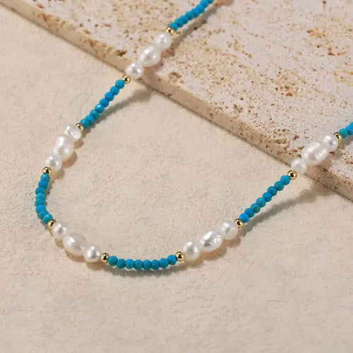 Turquoise and Pearl 14k gold plated - 925 sterling silver - Turquoise - NECKLACES