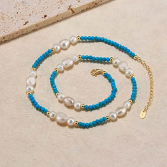 Turquoise and Pearl 14k gold plated - 925 sterling silver - Turquoise - NECKLACES