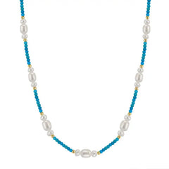 Turquoise and Pearl 14k gold plated - 925 sterling silver - Turquoise - NECKLACES