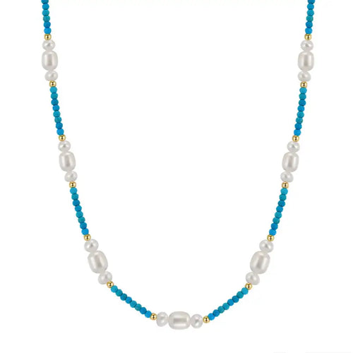 Turquoise and Pearl 14k gold plated - 925 sterling silver - Turquoise - NECKLACES