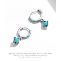 Turquoise Hoop 925 Silver Earrings For Women - Turquoise - Earrings