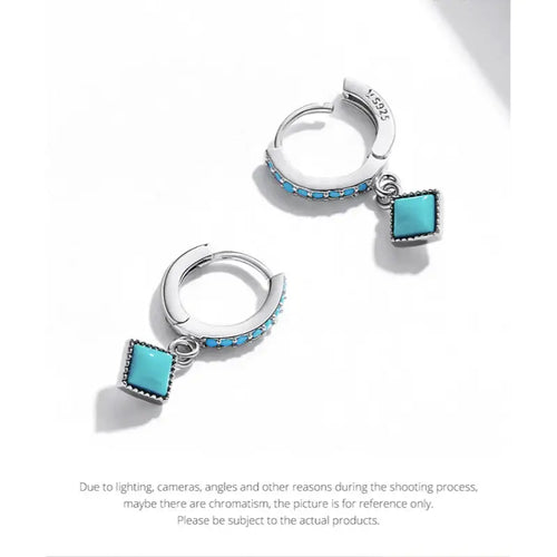 Turquoise Hoop 925 Silver Earrings For Women - Turquoise - Earrings