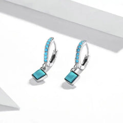 Turquoise Hoop 925 Silver Earrings For Women - Turquoise - Earrings