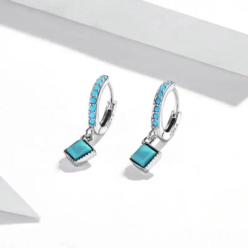 Turquoise Hoop 925 Silver Earrings For Women - Turquoise - Earrings