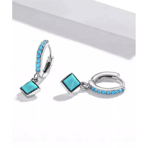 Turquoise Hoop 925 Silver Earrings For Women - Turquoise - Earrings
