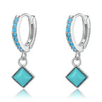 Turquoise Hoop 925 Silver Earrings For Women - Turquoise - Earrings