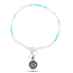 Turquoise & Silver Beaded Bracelet with " Love (حب) " Pendant - fathyibrahim