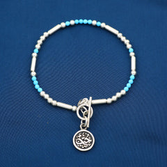 Turquoise & Silver Beaded Bracelet with " Love (حب) " Pendant - fathyibrahim