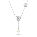 Two flowers and pearl - 925 Silver Necklace - White - NECKLACES