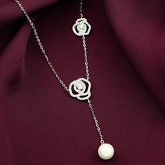 Two flowers and pearl - 925 Silver Necklace - White - NECKLACES